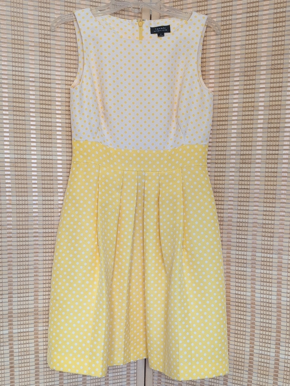 Tahari Yellow Polka Dot Sleeveless Fit & Flare Dress